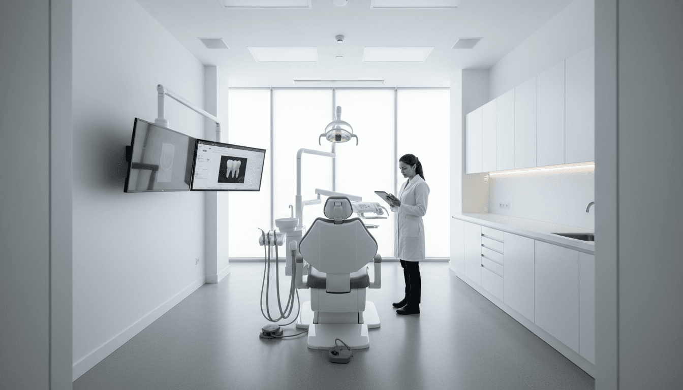 Elegant website interface displayed on tablet in luxury dental clinic