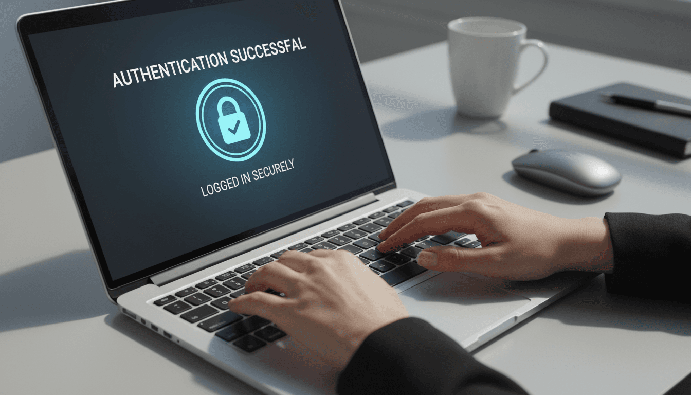 Secure encrypted portal dashboard shown on laptop screen