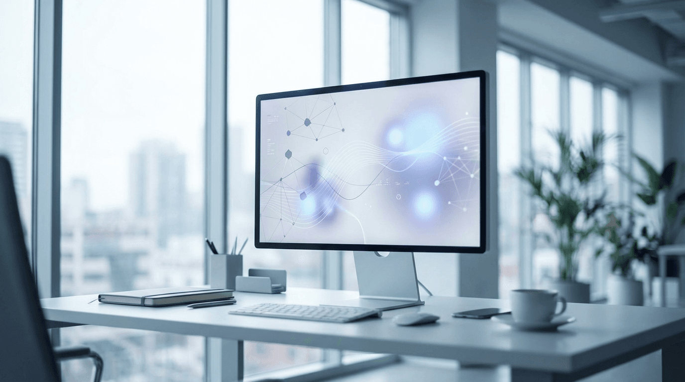 AI agent dashboard displayed on desktop computer in professional office
