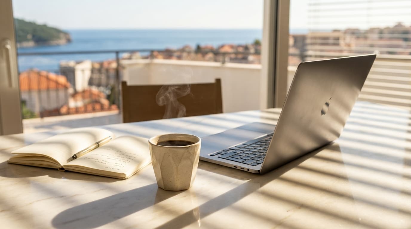 Professional working on elegant website design in modern Limassol office